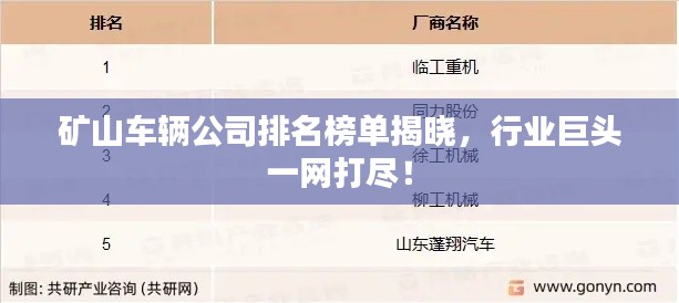 矿山车辆公司排名榜单揭晓，行业巨头一网打尽！