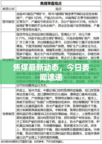 焦煤最新动态，今日要闻速递