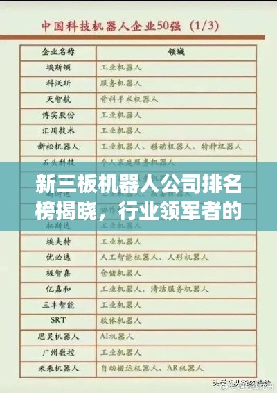 新三板机器人公司排名榜揭晓，行业领军者的实力展现！