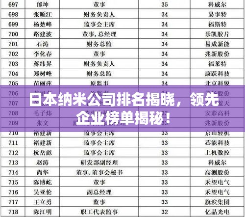 日本纳米公司排名揭晓，领先企业榜单揭秘！