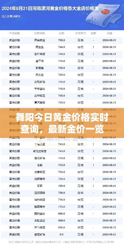 舞阳今日黄金价格实时查询，最新金价一览